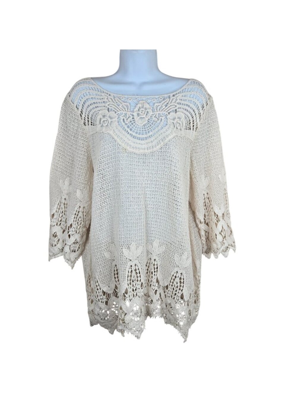 Forgotten Grace Crochet Bell Sleeve Tunic Top M Knit Lace Boho